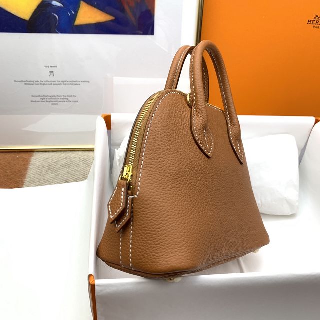 Hermes original chevre leather mini bolide bag H018 gold brown