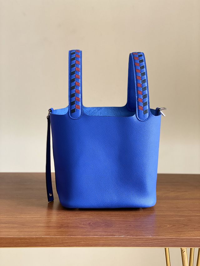 Hermes original epsom leather small picotin lock bag HP0018 blue hydra