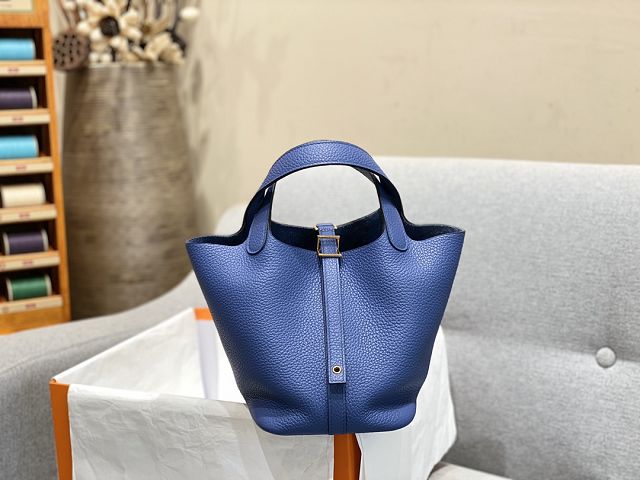 Hermes original togo leather small picotin lock bag HP0018 blue brighton