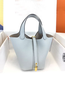 Hermes original togo leather small picotin lock bag HP0018 blue brume