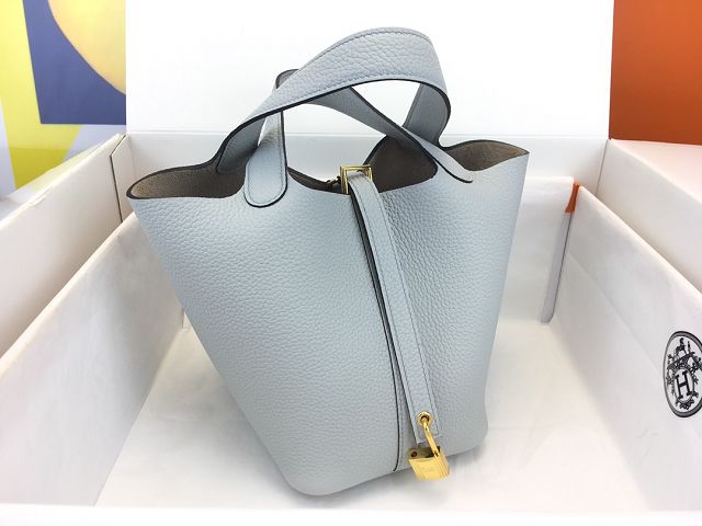 Hermes original togo leather small picotin lock bag HP0018 blue brume