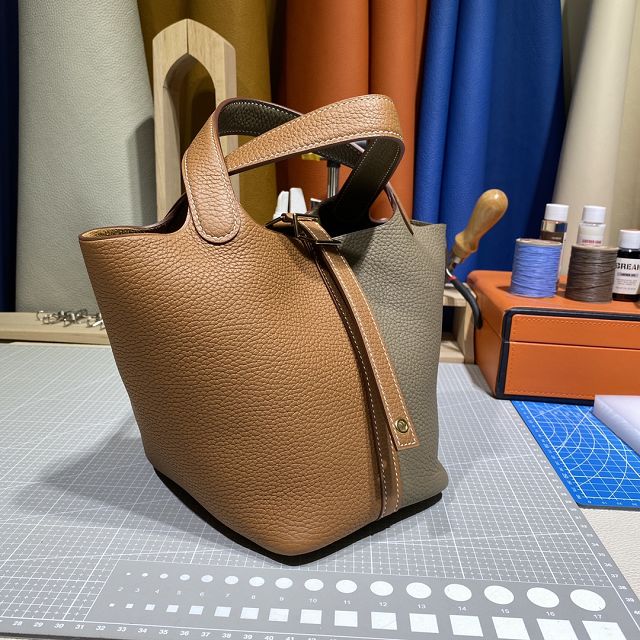 Hermes original togo leather small picotin lock bag HP0018 brown&grey