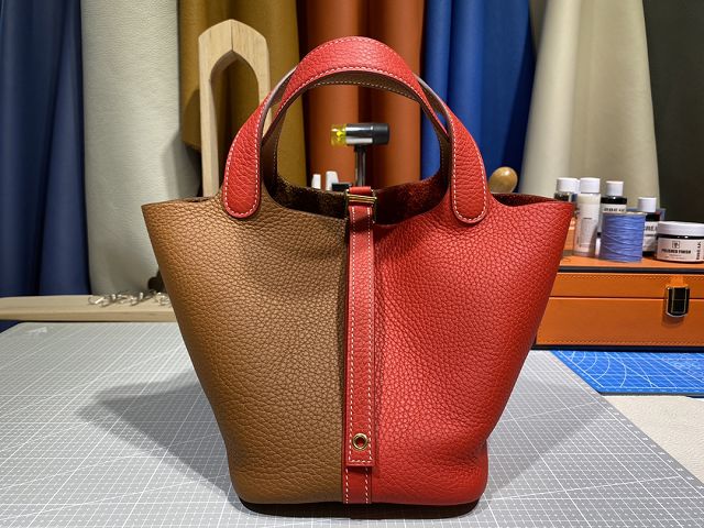 Hermes original togo leather small picotin lock bag HP0018 brown&red