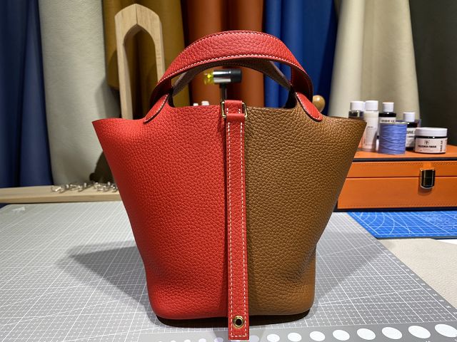 Hermes original togo leather small picotin lock bag HP0018 brown&red