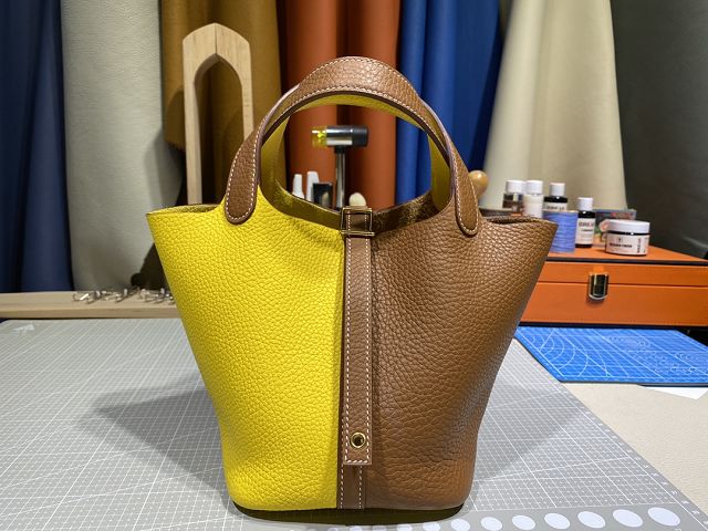 Hermes original togo leather picotin lock bag HP0022 brown&yellow