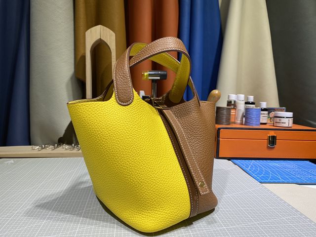 Hermes original togo leather small picotin lock bag HP0018 brown&yellow