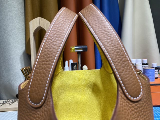 Hermes original togo leather picotin lock bag HP0022 brown&yellow