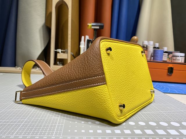 Hermes original togo leather small picotin lock bag HP0018 brown&yellow