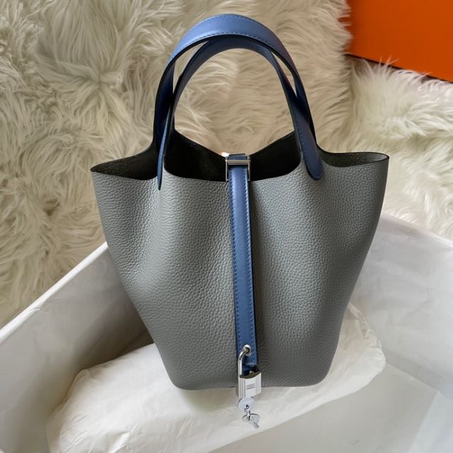 Hermes original togo leather picotin lock bag HP0022 gris mouette	