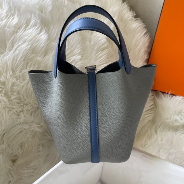 Hermes original togo leather small picotin lock bag HP0018 gris mouette