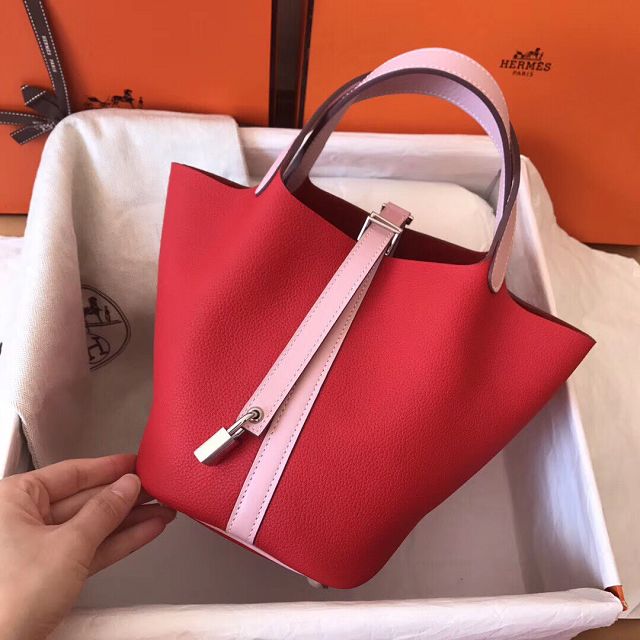 Hermes original togo leather small picotin lock bag HP0018 red&pink