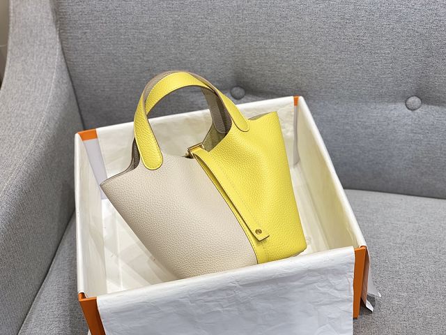 Hermes original togo leather small picotin lock bag HP0018 yellow&white