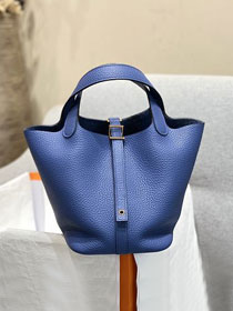 Hermes original togo leather picotin lock bag HP0022 blue brighton