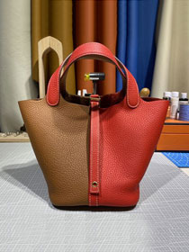 Hermes original togo leather picotin lock bag HP0022 brown&red
