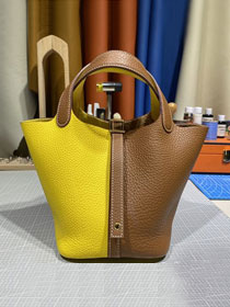 Hermes original togo leather picotin lock bag HP0022 brown&yellow