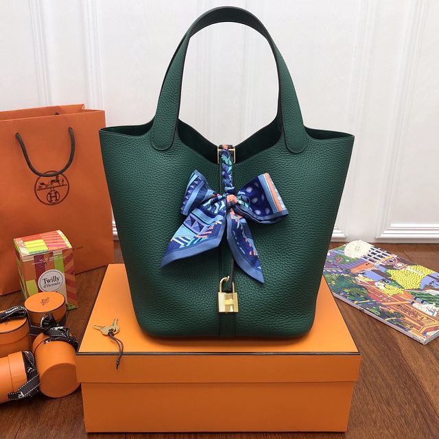 Hermes original togo leather picotin lock bag HP0022 blackish green