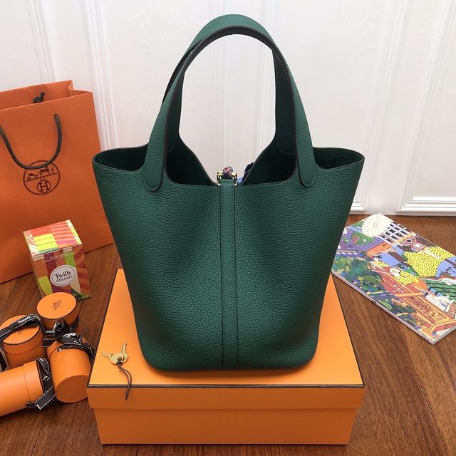 Hermes original togo leather small picotin lock bag HP0018 blackish green