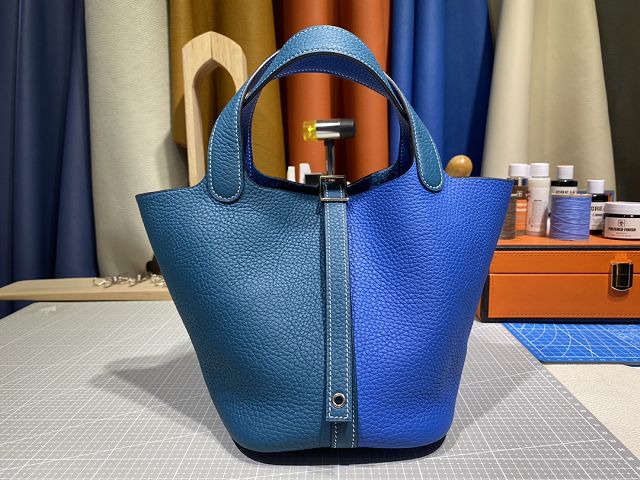 Hermes original togo leather small picotin lock bag HP0018 blue