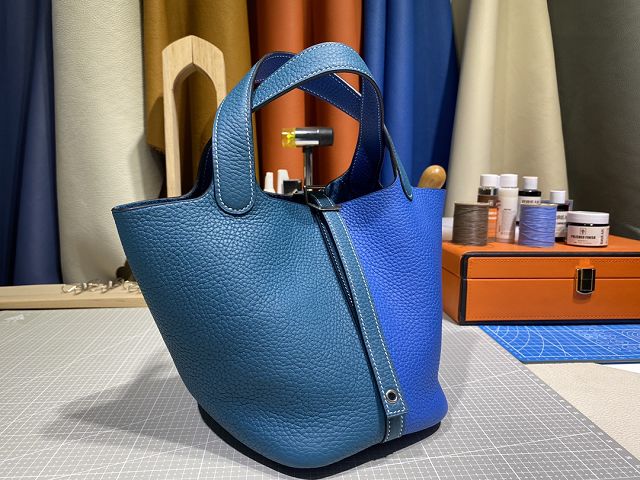 Hermes original togo leather small picotin lock bag HP0018 blue