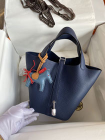 Hermes original togo leather small picotin lock bag HP0018 blue saphi