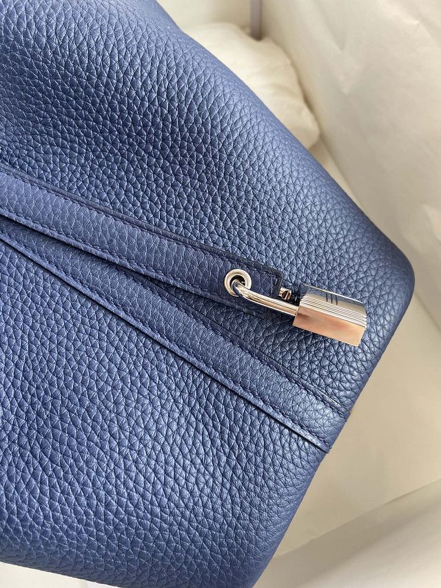 Hermes original togo leather small picotin lock bag HP0018 blue saphi