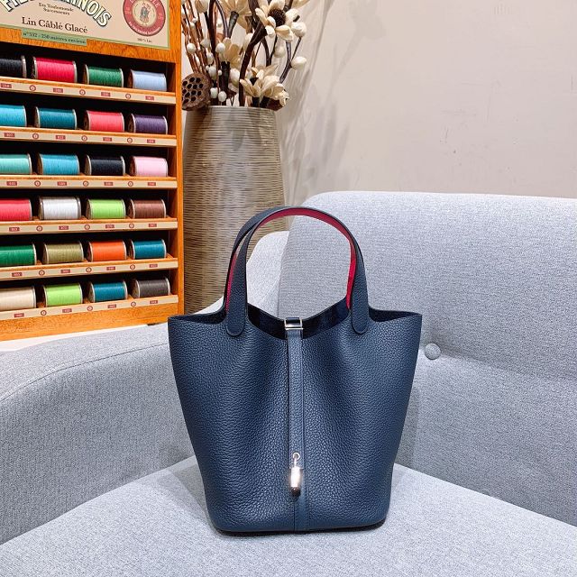 Hermes original togo leather picotin lock bag HP0022 dark blue