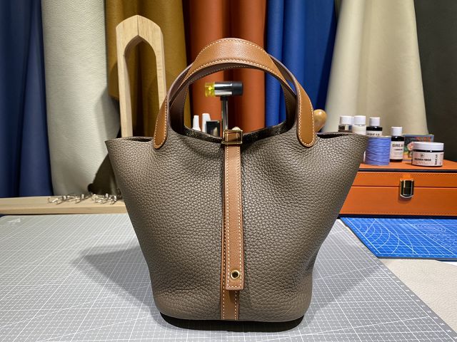 Hermes original togo leather small picotin lock bag HP0018 etoupe grey