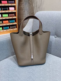 Hermes original togo leather small picotin lock bag HP0018 etoupe grey