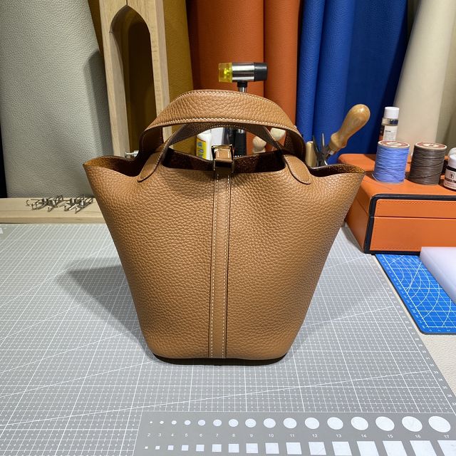 Hermes original togo leather picotin lock bag HP0022 gold brown