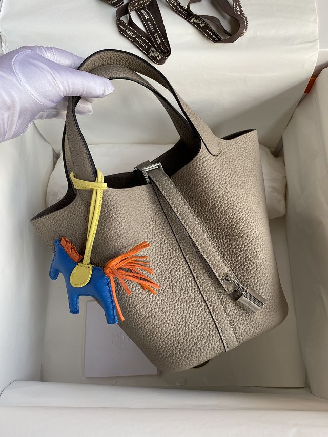 Hermes original togo leather picotin lock bag HP0022 gris asphal