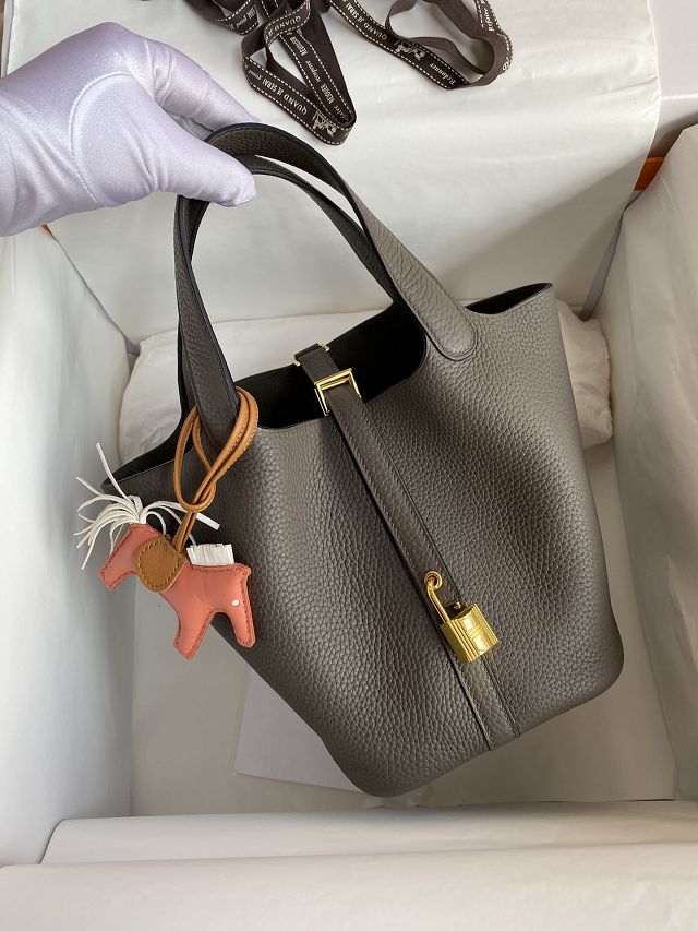 Hermes original togo leather small picotin lock bag HP0018 gris etain