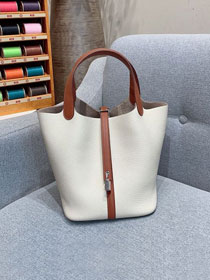 Hermes original togo leather small picotin lock bag HP0018 white&brown