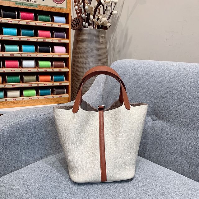 Hermes original togo leather picotin lock bag HP0022 white&brown	