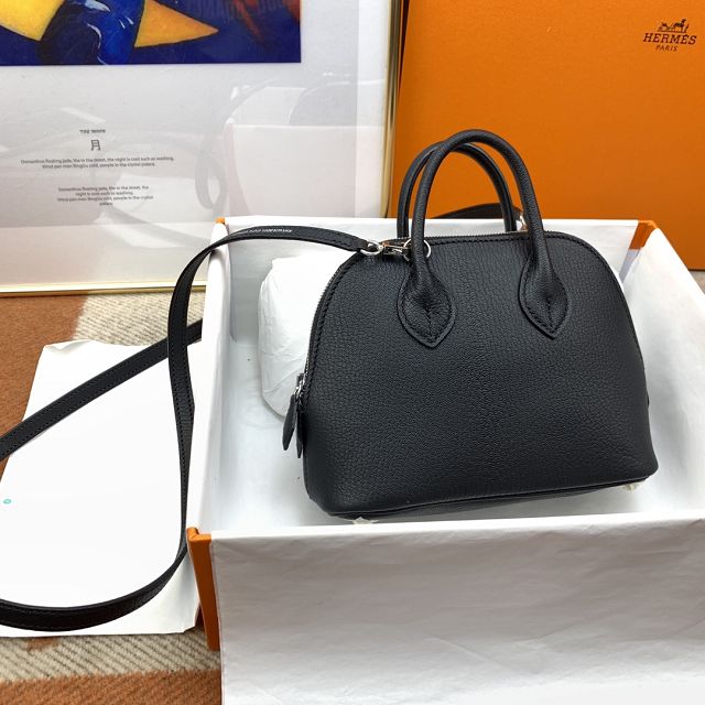 Hermes original chevre leather mini bolide bag H018 black