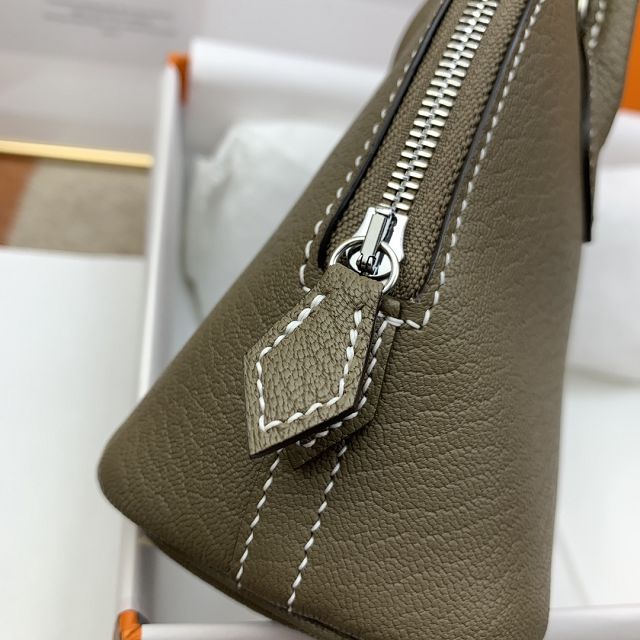 Hermes original chevre leather mini bolide bag H018 etoupe grey