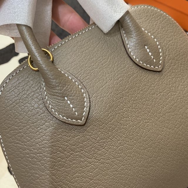 Hermes original chevre leather mini bolide bag H018 gris ashpite