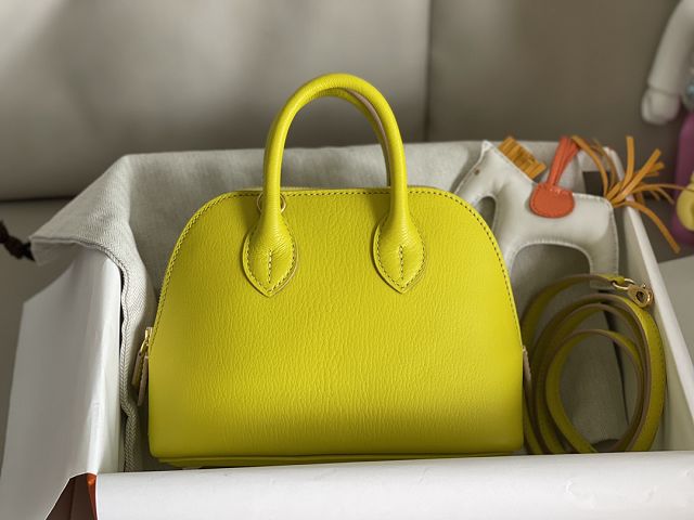 Hermes original chevre leather mini bolide bag H018 lemon yellow