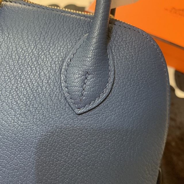 Hermes original chevre leather mini bolide bag H018 navy blue