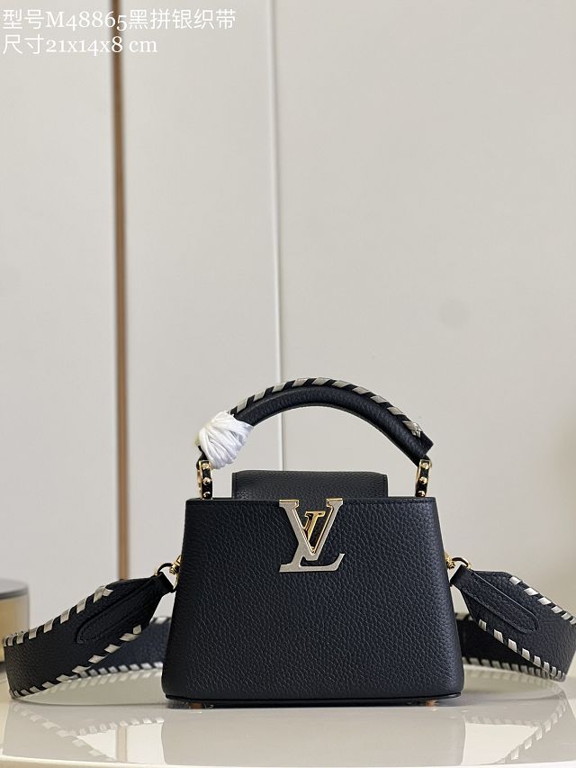 Louis vuitton original calfskin capucines mini handbag M21129 black