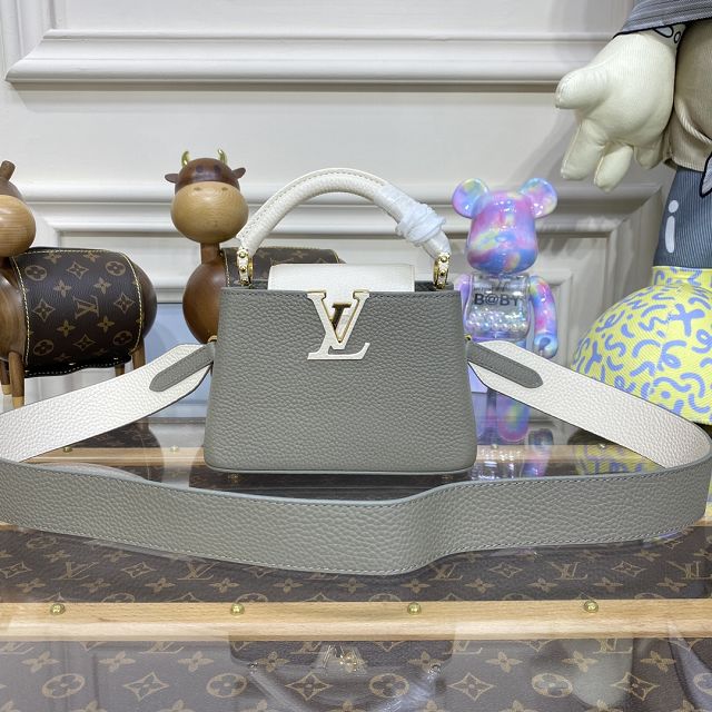 Louis vuitton original calfskin capucines mini handbag M48865 grey&white