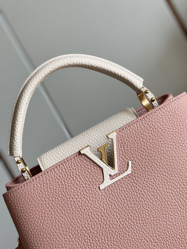 Louis vuitton original calfskin capucines BB handbag M58671 pink&white