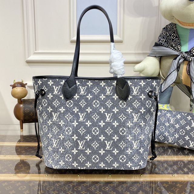 2023 Louis vuitton original denim neverfull mm M21465 grey