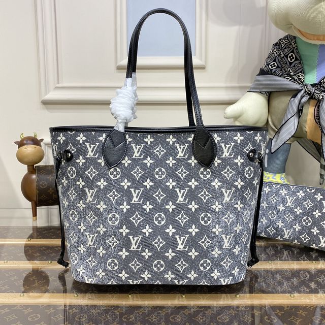 2023 Louis vuitton original denim neverfull mm M21465 grey