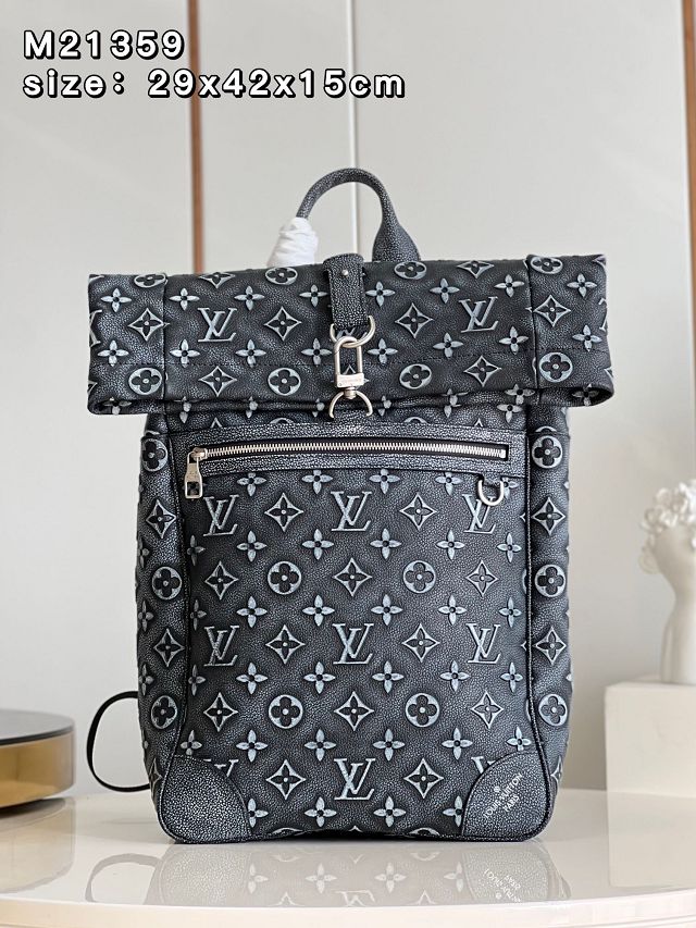 Louis vuitton original calfskin roll top backpack M21359 black
