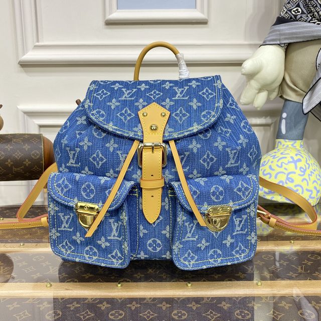 Louis vuitton original monogram denim large backpack M95056 blue