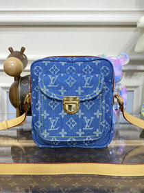 Louis vuitton original monogram denim messenger bag M95348 blue