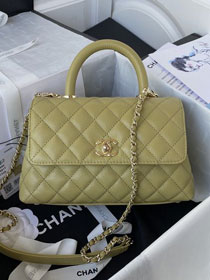 CC original grained calfskin small coco handle bag A92990 light green