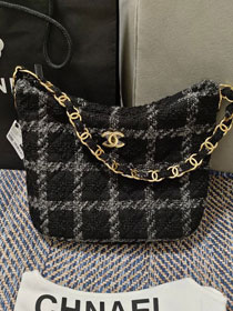 2023 CC original tweed large hobo handbag AS3631 black&grey
