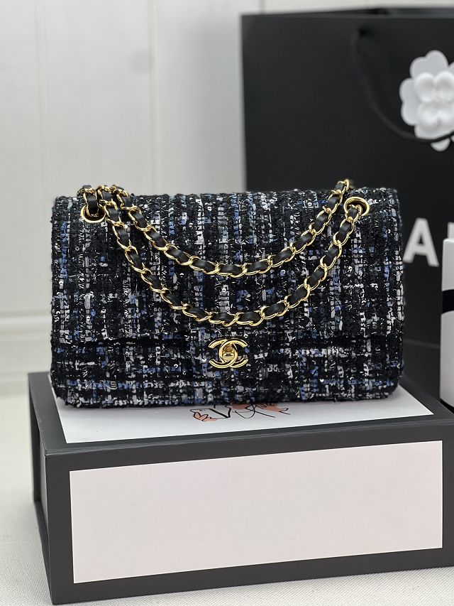 CC original tweed medium flap bag A01112 navy blue