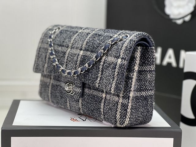 CC original tweed medium flap bag A01112 navy blue&white